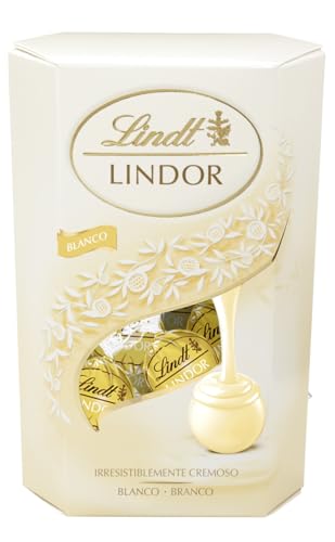 Lindt bombones LINDOR CORNET chocolate blanco, delicioso bombón con interior de chocolate cremoso, 200g, aproximadamente 16 bombones
