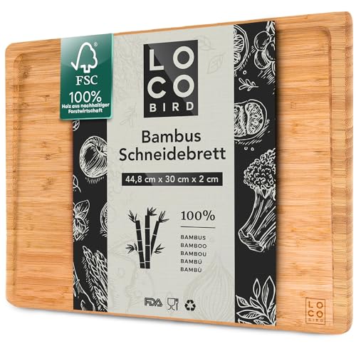 Loco Bird Tabla Cortar Cocina de bambú macizo con ranura de jugo - tabla de madera grande de 44,8x30x2 cm para la cocina - antibacteriana
