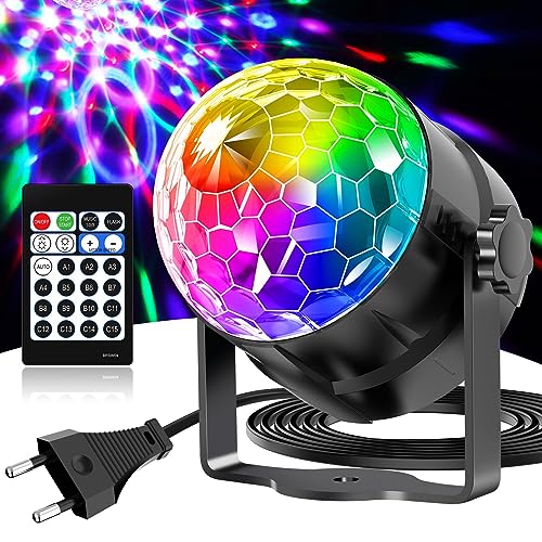 Luces discoteca, Gobikey bola discoteca con rotación de 360°, control de música, control remoto y un cable de alimentación de 2M, 15 RGBP efectos de luz, para reunión familiar, fiesta de cumpleaños