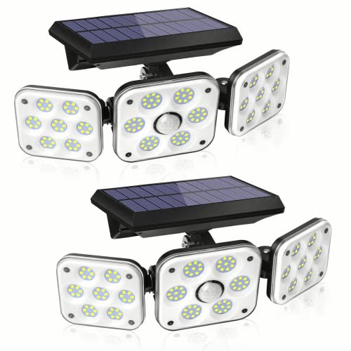 Luz Solar Exterior con 138 LED, Foco Solar Exterior con Sensor de Movimiento, IP65, 3 Modos de Iluminación, Rango de Radiación de 270°,2400 mAh Luz Solar Led Exterior Jardín y Garaje(2 paquetes)