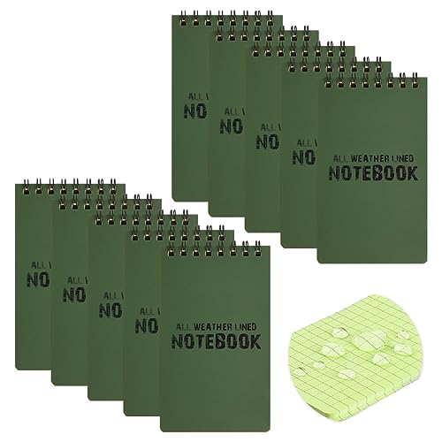 LZYMSZ Cuaderno Impermeable de 10 piezas, Cuadernos en Espiral Resistentes al agua a todo clima, táctico bloc de notas de Bolsillo de 3 "x 5", Notas papel de Cuadrícula verde para el Hogar, la Escuela