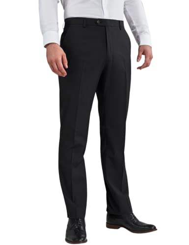 MAGIC SELECT Pantalón Negro de Traje para Hombre Elegante de Vestir de Corte Recto con Pliegues y Bolsillos para Usar en Oficina, Trabajo, Camarero, Dependiente de Tienda.