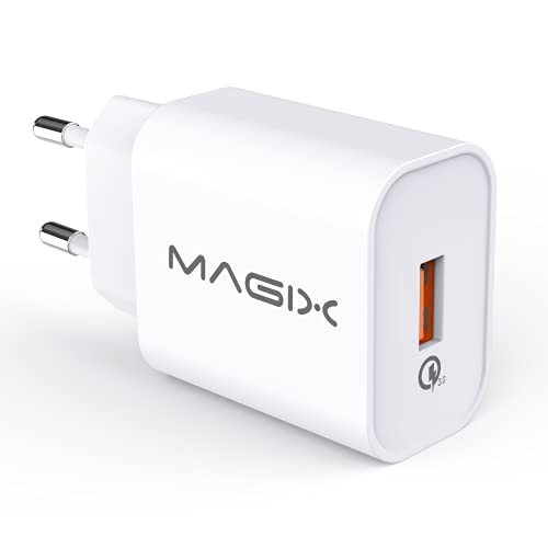 Magix S-TR-151QE Cargador de Pared USB-A Quick Charge 3.0 18W 3A, AC 100-240V a DC 6V 9V 12V (Qc 1.0 2.0 Compatible) (Blanco)
