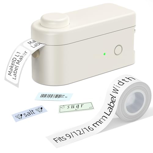 Makeid Etiquetadora Bluetooth | Impresora de Etiquetas Portátil | con Cinta de Etiquetas de Plástico Blanco, Oficina o para el hogar, Compatible con iOS y Android