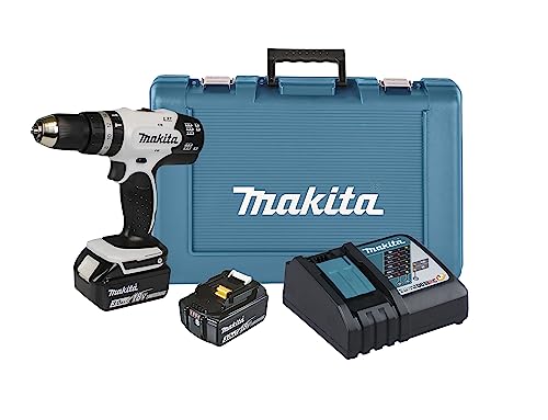 Makita DHP453RFEW - Taladro atornillador inalámbrico (18 V, 3,0 Ah, 2 baterías y cargador, en maletín de transporte), color blanco