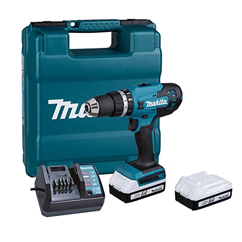 Makita HP488D002 Taladro de percusión a Batería 18 V Li-Ion (2 x 1,5 Ah) Ø 13 mm, Azul y negro