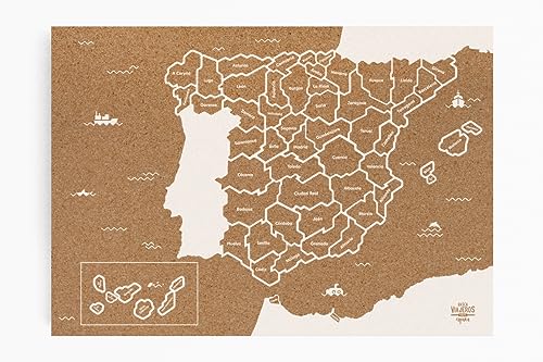 Mapa de corcho de España, Blanco, 35x50