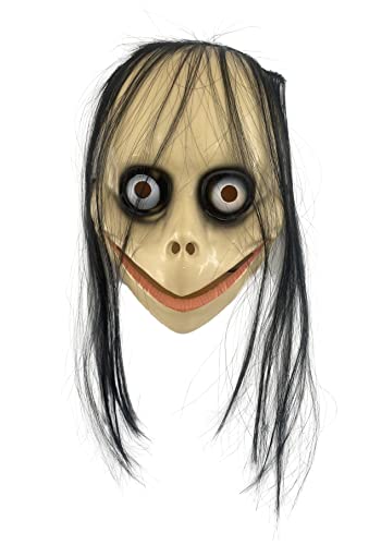 Máscara de Momo Adulto, Careta Momo de Terror con Pelo Largo, Caretas Halloween Miedo para Disfraces Momo, Diablo y Jocker, Talla única