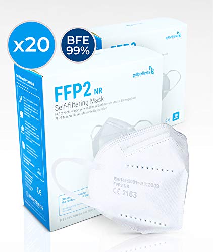Mascarilla FFP2 - (Caja 20 Unidades). Certificado CE - Ultraresistente ≥99% anti-filtración - Individualmente Embolsado - Mascarillas Desechables