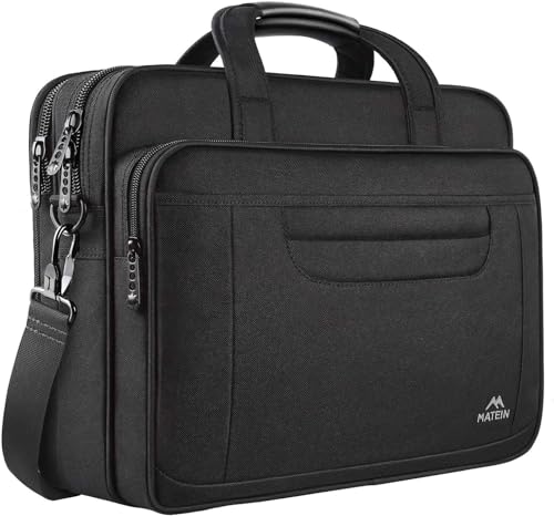 MATEIN Maletín para Portátil, Maletin Portatil 15.6 Pulgadas, Bolsa de Mensajero de Hombro, Maletín de Para Cuaderno Aplicar para Hombres/Escuela/Viaje/Ordenador Portátil - Negro