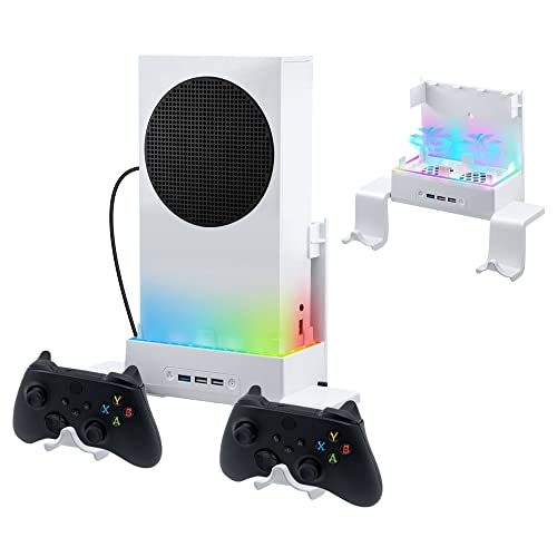 Mcbazel Ventilador de refrigeración para Xbox Series S, LED de color RGB con velocidad ajustable de 3 niveles, puertos USB adicionales y 2 soportes para controlador