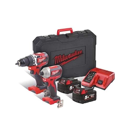 Milwaukee Pack Destornillador M18 - Destornillador de impacto M18-2 Baterías 5.0Ah - 1 Cargador 4933464718, Neutro