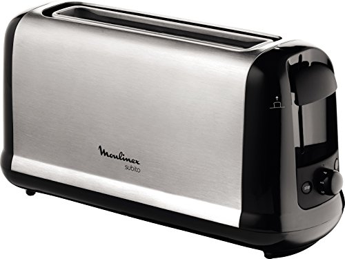 Moulinex Subito LS2608 - Tostadora 1 ranura extragrande, 1000 W, 7 ajustes/tiempo de tostado, función Stop, bandeja recoge-migas, 2 funciones descongelar y recalentar, Negro/Acero Inoxidable