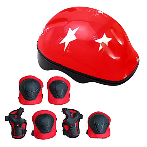 MOVKZACV 7 piezas de casco y almohadillas para niños de 3 a 14 años de edad, set de equipo protector ajustable para bicicleta, ciclismo, patineta, casco de rodilla codo muñeca para scooter
