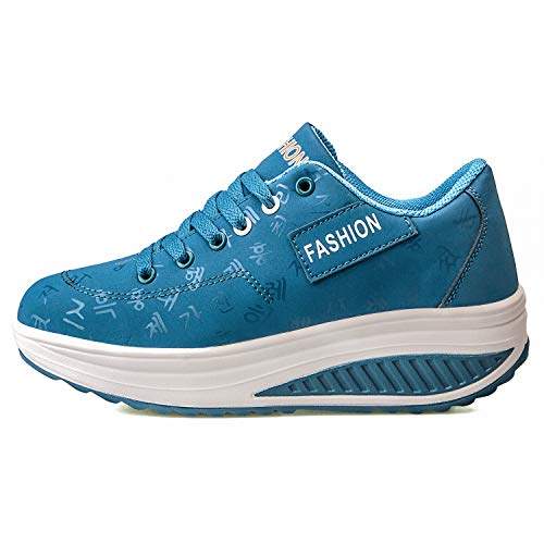 Mujer Adelgazar Zapatos Sneakers para Caminar Zapatillas Aptitud Cuña Plataforma Zapatos 39 EU,Azul
