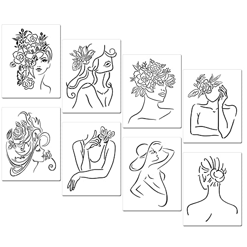 MWOOT 8 Piezas Tema de Las MujeresPlantillas de Pintura Reutilizables, Plantillas de Dibujo DIY Plantilla de Rostro Femenino,Set de Plantillas para Arte Bricolaje Pared (20x25CM)