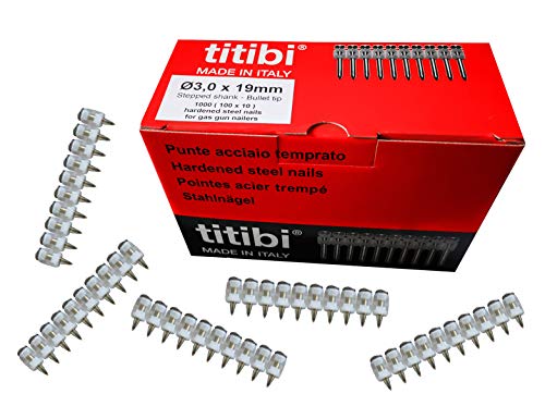N. 1000 clavos Titbi Ø3,0 x 19 mm, compatibles 100% con clavadora de gas Hilti : GX 3, GX 100, GX 100-E, GX 120, GX 120-E (Ø 3,0 x 19 mm)