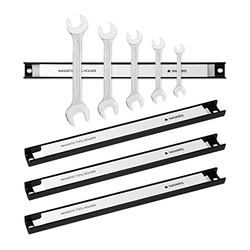 Navaris Imanes para herramientas - 4x Barra magnética para herramientas 30.5 x 2.3 CM - Set bandas imantadas para cocina garaje jardín y taller