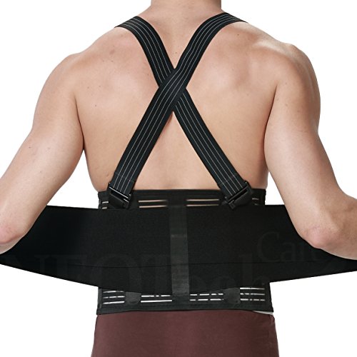 NEOtech Care Faja para la espalda con tirantes, apoyo lumbar, cinturón de culturismo/halterofilia - Marca (Talla XL)