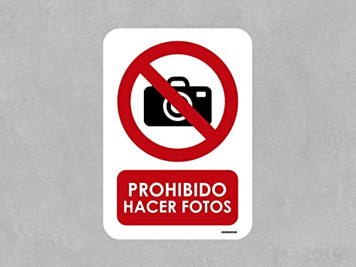Oedim Señal Prohibido Hacer Fotos, 14,85x21cm, Señaletica en Material Aluminio Blanco Resistente de 3mm, Duradera y Económica