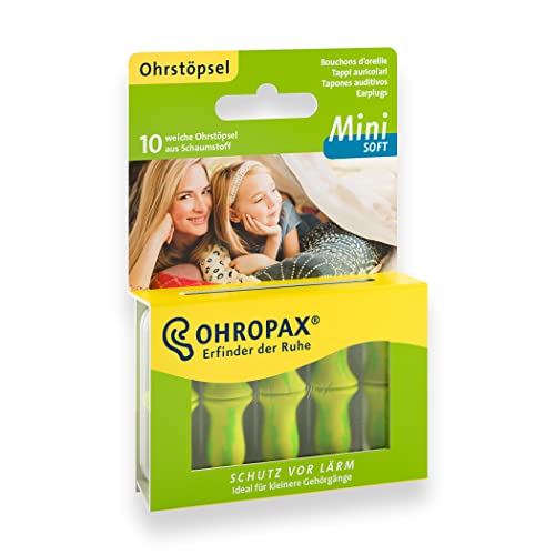 OHROPAX Mini Soft - Tapones intrauditivos de forma anatómica para los pequeños conductos auditivos y para niños, de espuma, para relajarse, dormir y escuchar música, 1 x 10 unidades