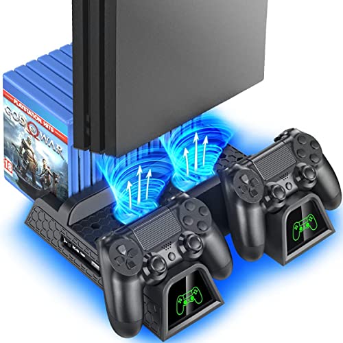 OIVO Soporte Vertical con Ventilador de Refrigeración para PS4/PS4 Pro/PS4 Slim, Estación de Carga del Mando ps4 con Indicadores LED y Almacenamiento para 12 Juegos