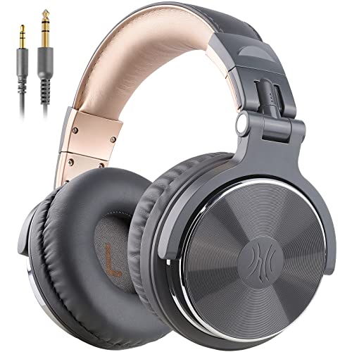 OneOdio Pro10 Auriculares DJ con Cable, Estéreo de Mezcla y Monitor de Estudio, 50mm Controladores, 3.5 y 6.35mm Conector de Audio para PC AMP Grabación de Teléfono Piano Guitarra, Gris y Negro