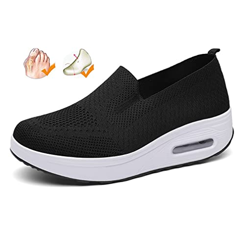 Orthopedic Sneakers Women, Zapatillas OrtopéDicas para Mujer, Zapatos Ortopédicos de Moda, Calzado Deportivas con Plataforma elástica de Malla, para Mujer para Caminar, Correr, Trabajar,Negro,37EU