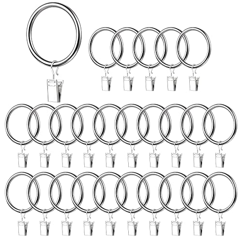 OUYANKA Anillos de Metal para Cortinas 30pcs Anillos de Cortina de Colgantes 25mm de Diámetro Anillas para Cortinas con Pinza Ducha Clips para Cortina Baño Perchero Plata