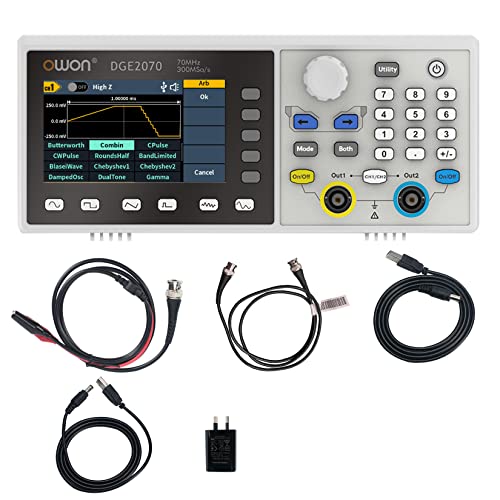 OWON Generador de funciones de 70 MHz de canales duales DGE2070, generador de forma de onda arbitraria portátil de pantalla LCD de 3,6 pulgadas, generador de señal de frecuencia de muestreo 300 MSa/s