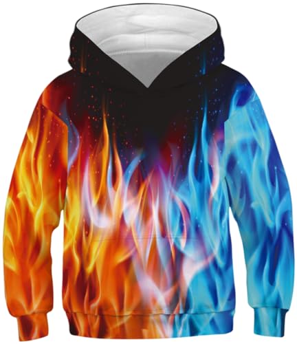 PADOLA Niños Sudaderas 3D Impresión Sweatshirt Hoodies con Capucha Halloween Navidad Christmas Regalo Mangas largas(Llama Azul y Roja Claro,13-14 años)