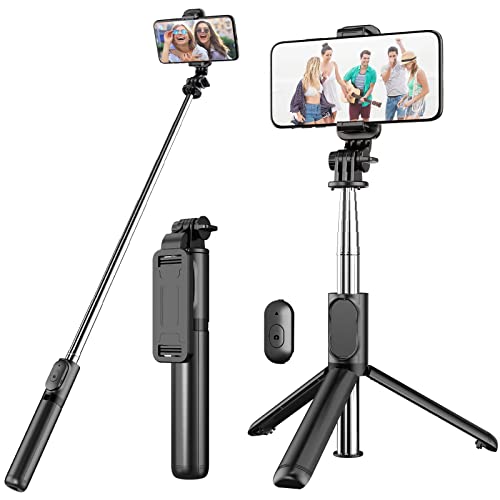 Palo Selfie Trípode, 4 en 1 Mini Extensible Selfie Stick Móvil con Inalámbrico Control Remote, Compatible con iPhone 13/12/11/XS MAX/XS/8 Plus/8, Samsung S10, Huawei, Xiaomi, etc.