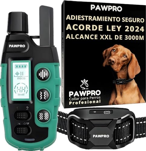 PAWPRO Collar de Adiestramiento para Perros de Todos los Tamaños | Alcance XXL de 3000 Metros | Cumple con la Ley de Bienestar Animal 2024 | 3 Modos: Sonido, Vibración, Boost Vibración (1 Collar)