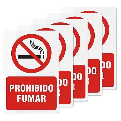 Pegatinas Prohibido Fumar Adhesiva - Señales de Advertencia para No Fumar Espacio sin Humo 20x30cm - 5ud