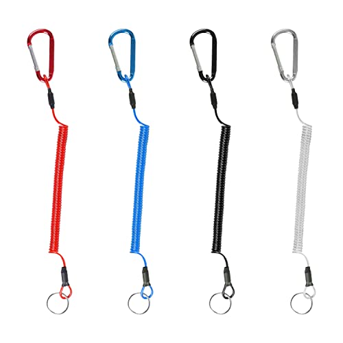 PFLYPF 4 piezas de resorte mosquetón cuerda perdida, alambre de acero cinturón mosquetón cuerda perdida, utilizado para senderismo, pesca y otras actividades al aire libre