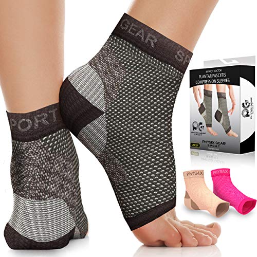 Physix Gear Sport Calcetines Fascitis Plantar, Las Mejores Medias compresión Hombre y Mujer para aliviar el Dolor de pies, Calcetines compresión para Mejorar la circulación, 1 par, L/XL, Negro