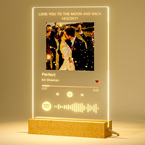 Placa Spotify Personalizada con Luz - Regalos Personalizados con Foto Pareja Lámpara Personalizada Marco de Fotos con Canción Regalo Aniversario Novios Novia