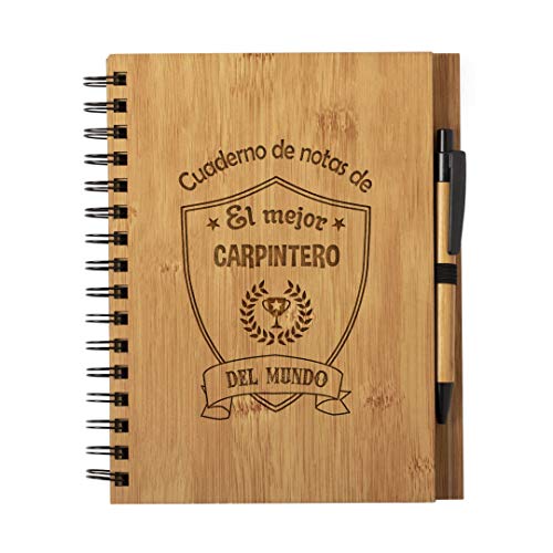 Planetacase Cuaderno de Notas el Mejor carpintero del Mundo - Libreta de Madera Natural con Boligrafo Regalo Original Tamaño A5