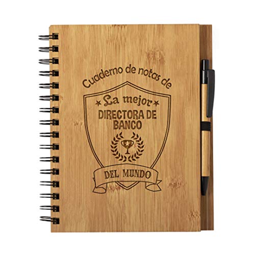 Planetacase Cuaderno de Notas la Mejor directora de banco del Mundo - Libreta de Madera Natural con Boligrafo Regalo Tamaño A5