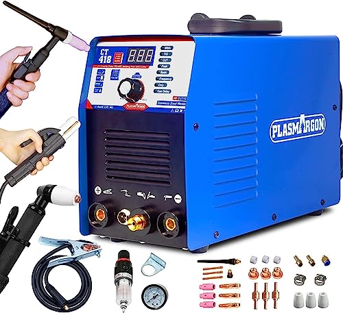 PLASMARGON 3 en 1 Combo cortador de plasma TIG TIG máquina de soldar MMA Inverter Combine Cutter de plasma TIG MMA Clean Cut | IGBT | Pantalla LCD digital | Encendido RF – CT418 (CT418)