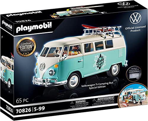 PLAYMOBIL 70826 Volkswagen T1 Camping Bus como Furgoneta Surfera Azul Claro, Edición Especial para Aficionados y coleccionistas, 5 99 años