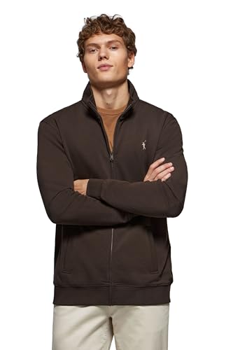 Polo Club Sudadera con Cremallera sin Capucha Marron para Hombre - 100% Algodón - Zipper Sweatshirt con Logo Bordado