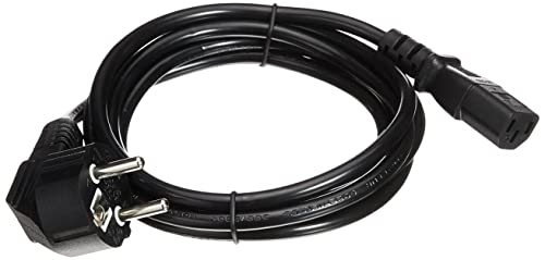PremiumCord Cable de alimentación de 230 V y 2 m, cable de alimentación con conexión a tierra en ángulo a enchufe C13, fuente de PC IEC C13 de 3 pines, negro