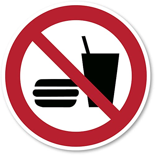 Prohibido comer y beber: P022 – DIN EN ISO 7010 / ASR A1.3 – Pegatina: Ø 20 cm, 1 pieza
