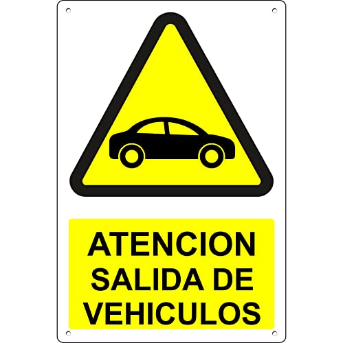 pubblimania ATENCION SALIDA DE VEHICULOS | prohibido aparcar Cartel de aluminio para exterior metal resistente grosor 3 mm (Cm 20x30)