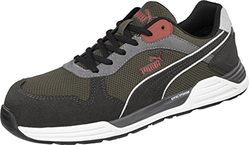 PUMA Safety Frontside Low - Zapatos de seguridad S1P ESD HRO SRC con tapa de fibra de vidrio, antideslizante, resistente al calor, sin metal, para hombre, Marrón Hiedra, 44 EU