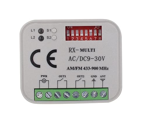 Receptor universal compatible con el mando a distancia Motorlift/Homentry de 433,92 MHz. Receptor de radio de 2 canales 433-868 mhz. Código rotatorio/fijo 12-24 VAC/DC receptor