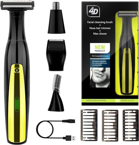 Recortadora Cortar Pelo 4 en 1, Maquina de Afeitar Hombre IPX6 Impermeable, Afeitadora Electrica de Precisión Kit para Barba Nariz Cejas Axilas Piernas