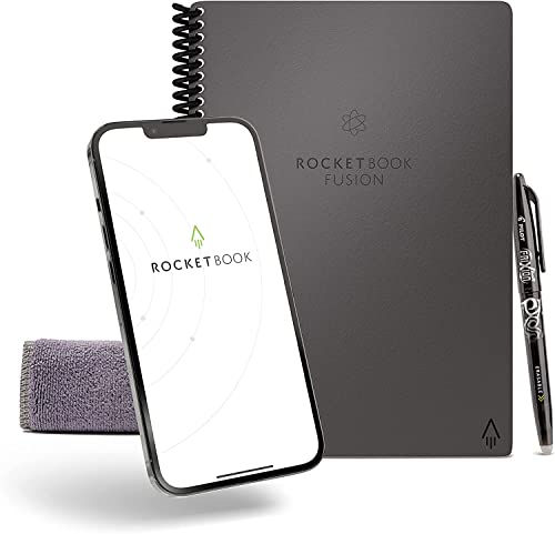 Rocketbook Fusion Cuaderno Inteligente - Reutilizable Digital Libreta A5 Gris Bloc De Notas To Do List Planificador Semanal & Mensual, Gadgets Tecnologicos Frixion Pilot Borrable Incluido