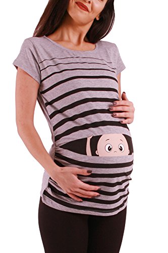 Ropa premamá Divertida y Adorable, Camiseta con Estampado, Regalo Durante el Embarazo - Manga Corta (Gris, x-Large)